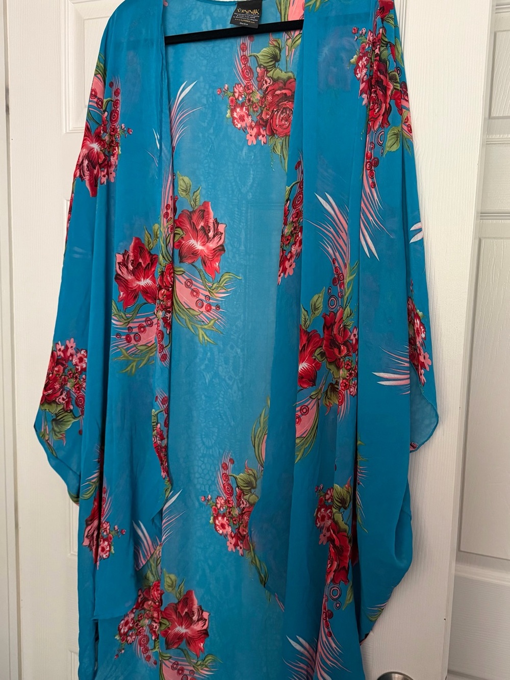 ByVinnik turquoise and fuchsia coloratura cape kimono over piece